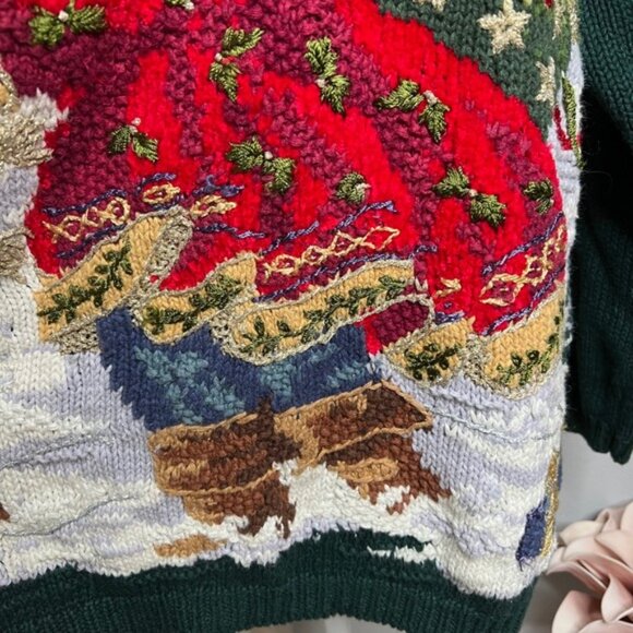 90s Vintage Tiara International Santa Claus Christmas Sweater Sequins Large - Picture 4 of 14